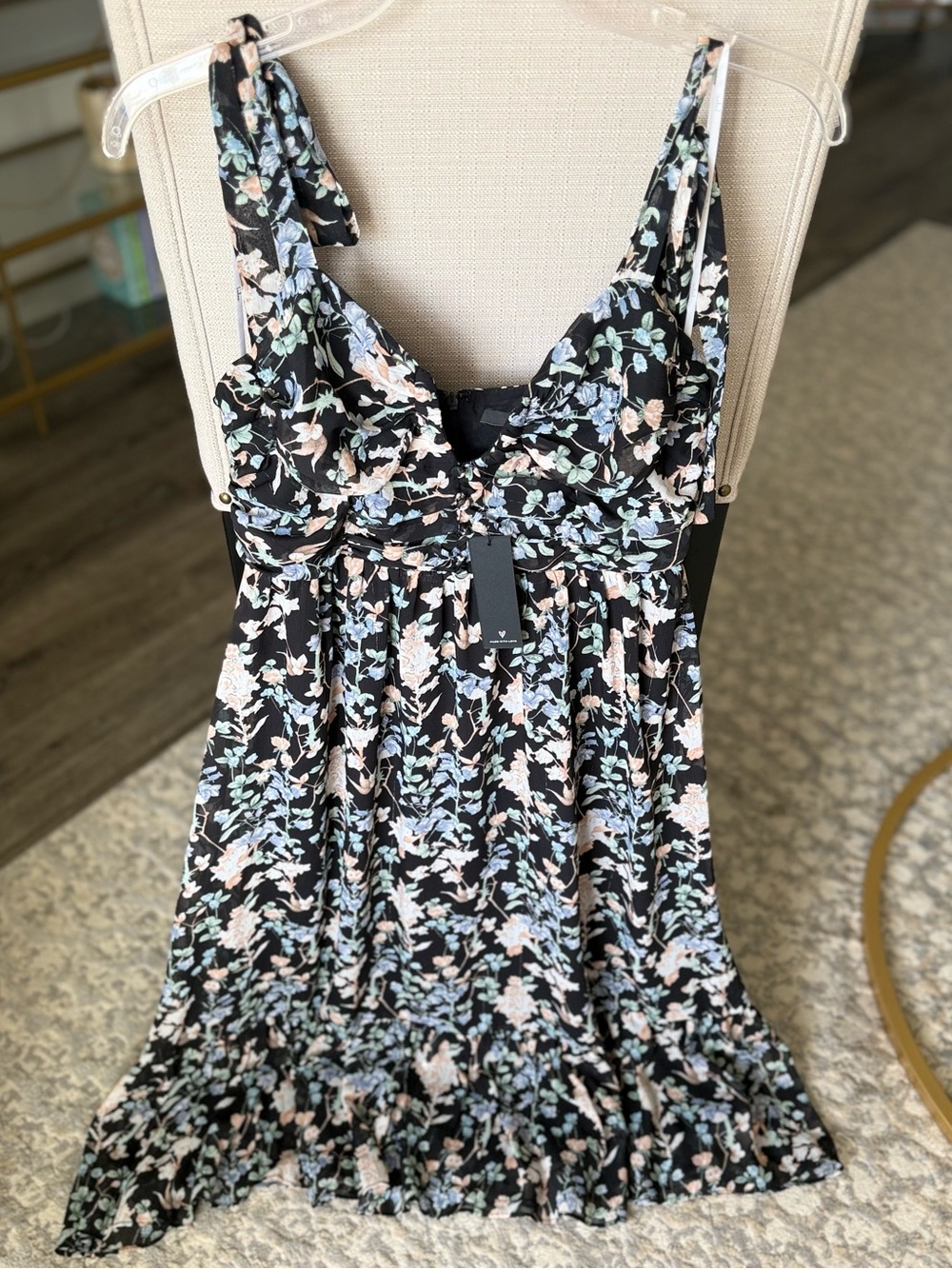 Lulu's Lush Loveliness Black Floral Lurex Tie-Strap Midi Dress - Picture 3 of 11